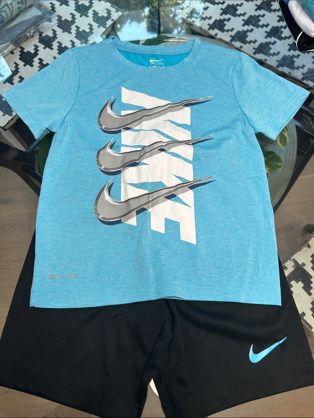 Nike Blue Graphic Tee with Black Shorts Set